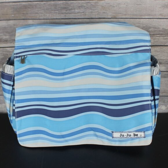 Ju Ju Be Baby Diaper Bag Crossbody Blue Striped W/Changing Mat New Teflon Be All - Picture 13 of 16